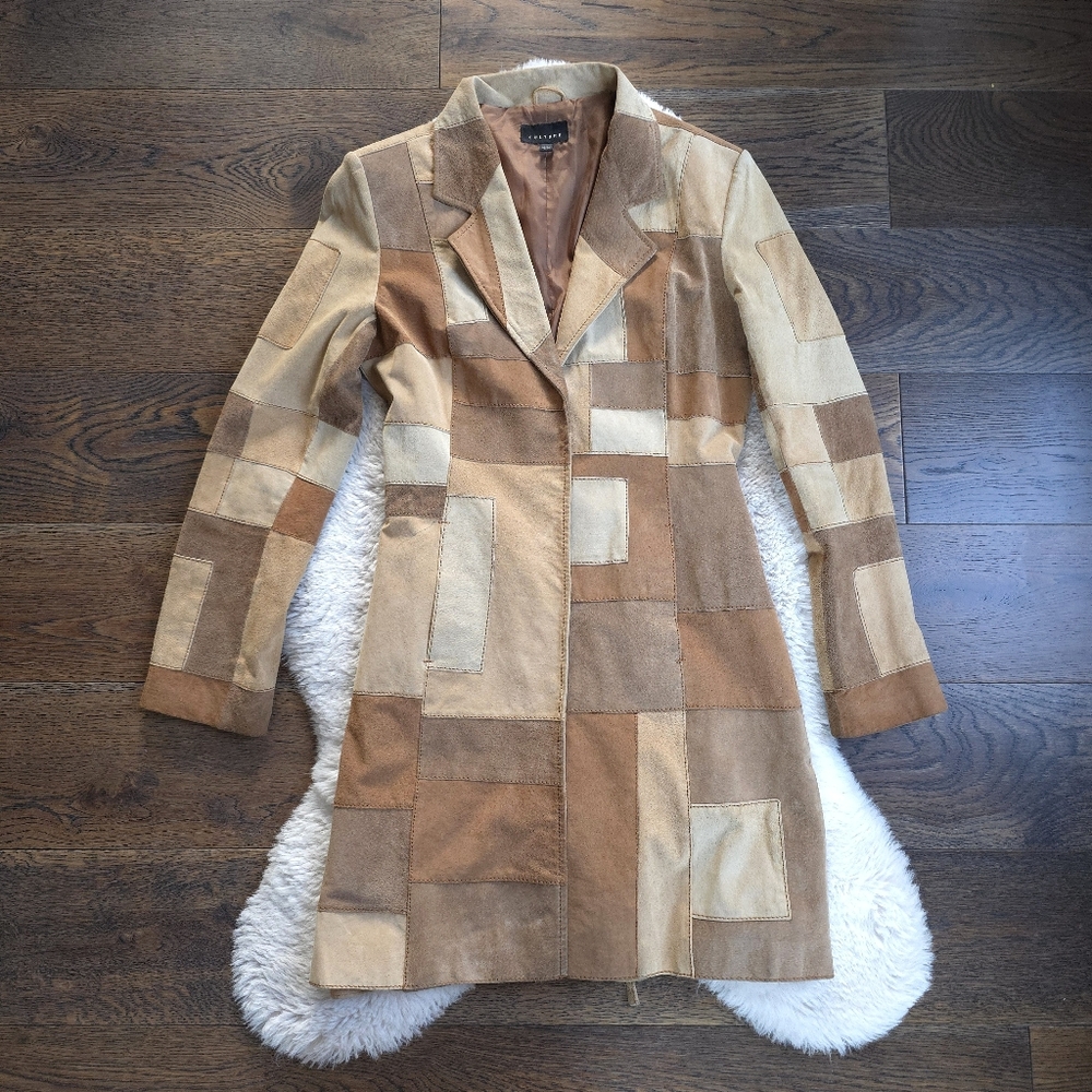 Vintage Y2K Does 70s Patchwork Leather Suede Trench Jacket